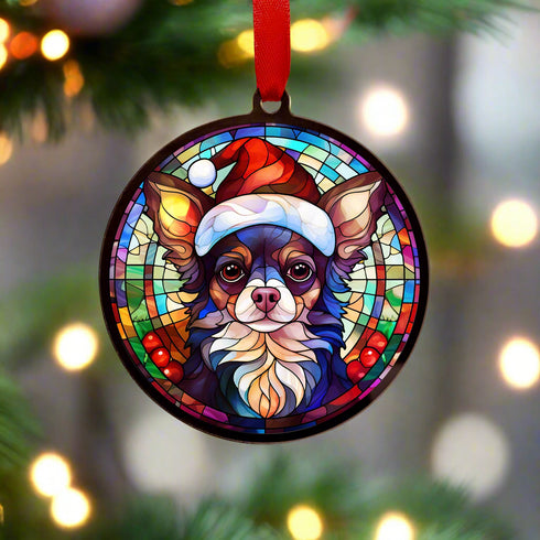 Chihuahua in Santa Hat Suncatcher Decoration